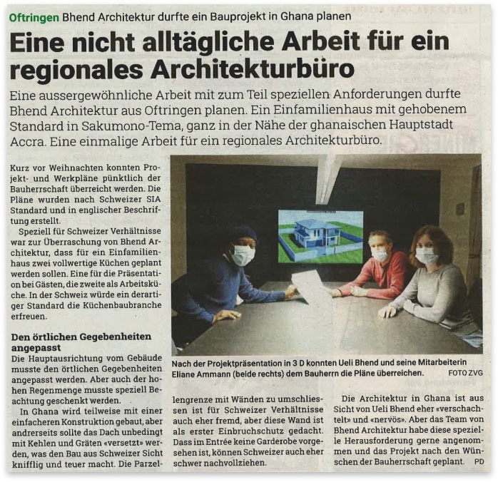 Einfamilienhaus für Ghana Lehrlingsprojekt