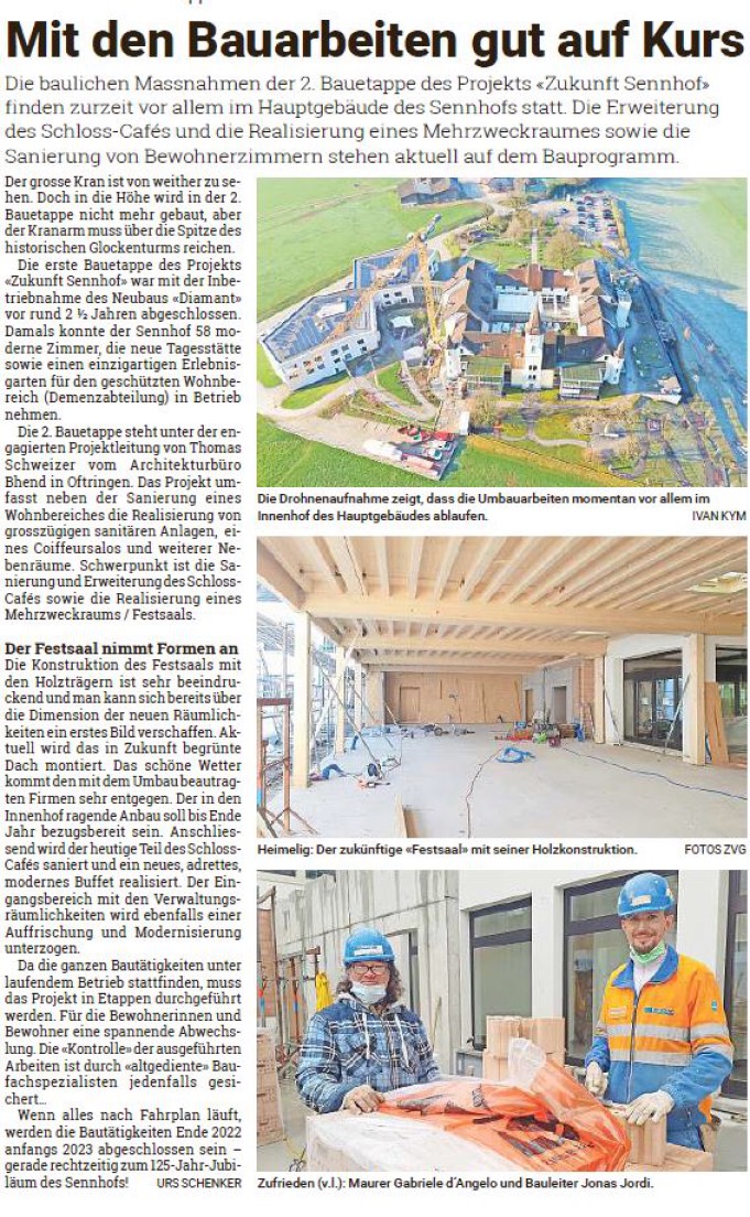 Sennhof – Bauarbeiten sind auf Kurs